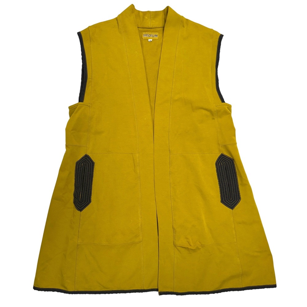 Iridium Longline Open Front Vest Womens Mustard Yellow Geometric Pockets Artsy M